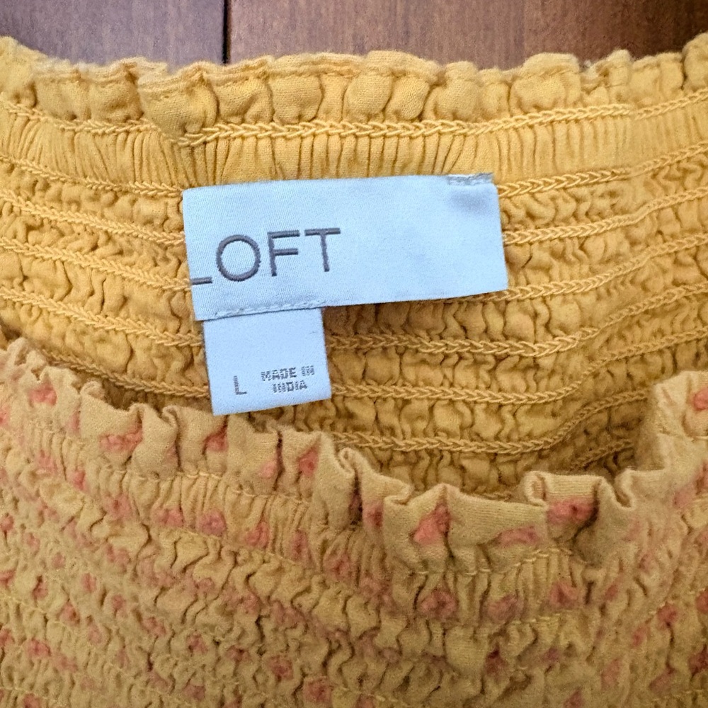LOFT Yellow Smocked Puff Sleeve Dress - Picture 2 of 3